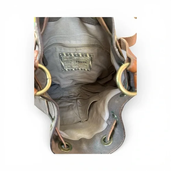 2 Vintage Leather Fossil Tote bags Purses brown & Black - Picture 4 of 9